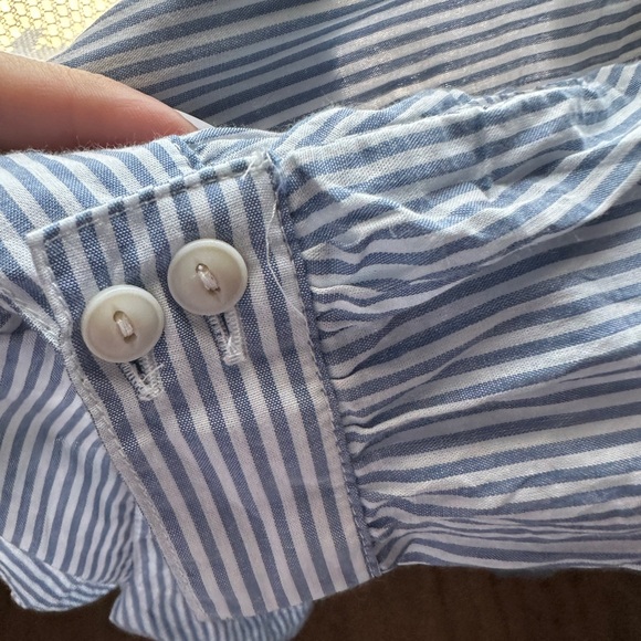 Madewell Light Blue/White Pin Stripe Wrap Blouse - Picture 2 of 8